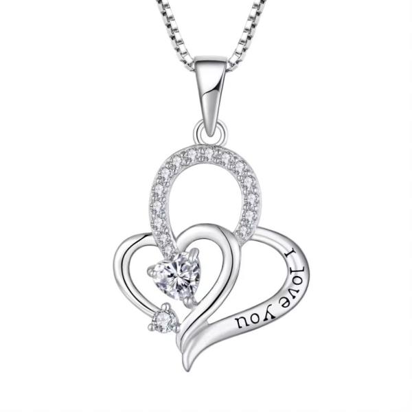 Real Silver I Love You Heart Pendant Necklace Multi Color Heart Cubic Zirconia