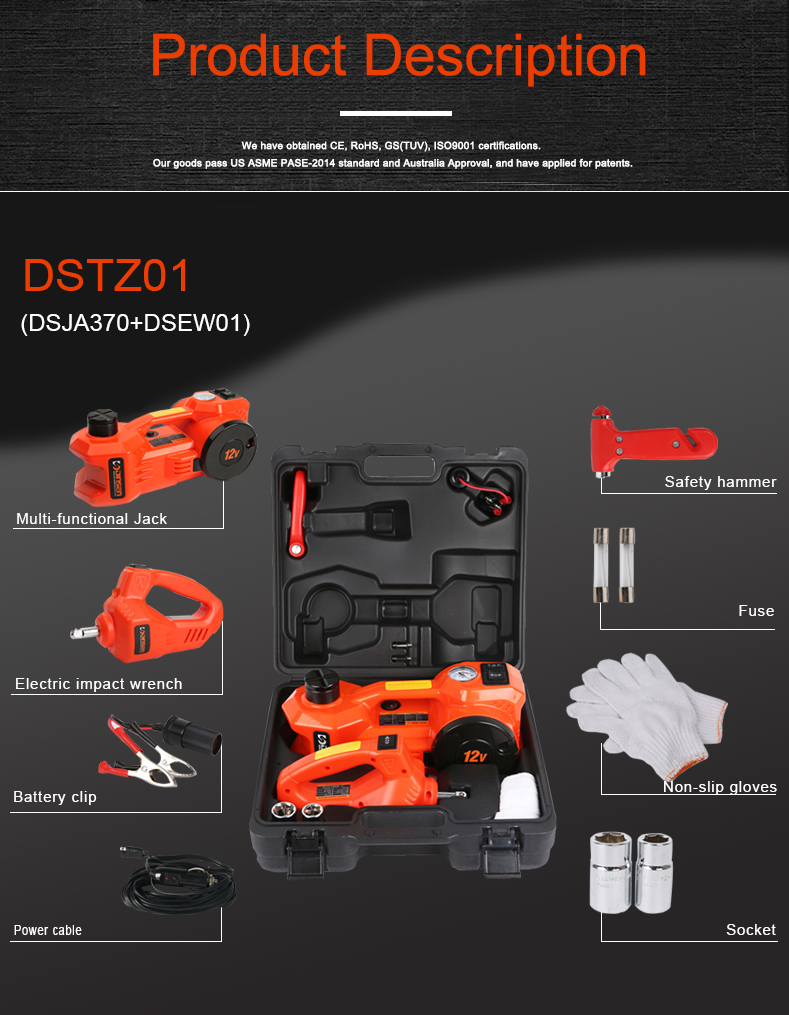155mm Electric Jack & Impact Wrench Kit Set, 12 Volt Car Jack Kit With Valve