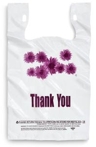Quality Purple Flower Thank You Plastic Shopping Bags - 500 pcs/case, white colour,LDPE material wholesale