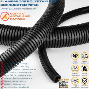 Quality Polyethylene Fireproof Black Flexible Pipe (UL94 V-0), AD7~AD108 Plastic Corrugated Hose for Electrical Equipment wholesale