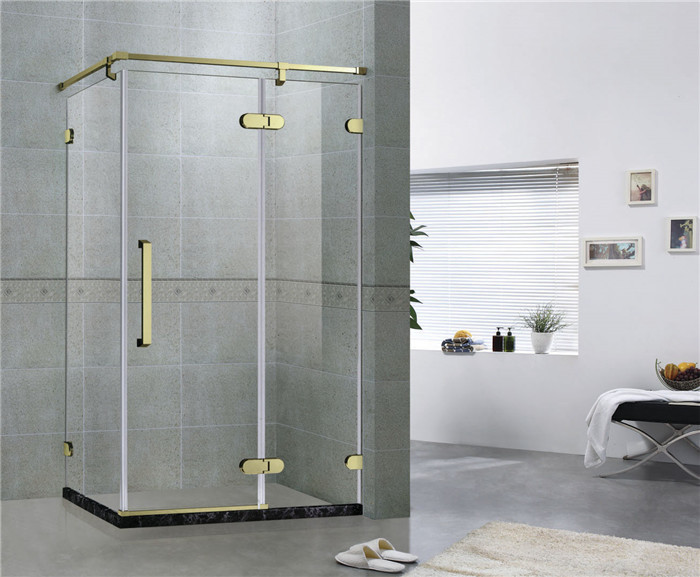Rectangle Frameless Golden Shower Enclosures 8 / 10 MM Tempered Glass for Home / Hotel