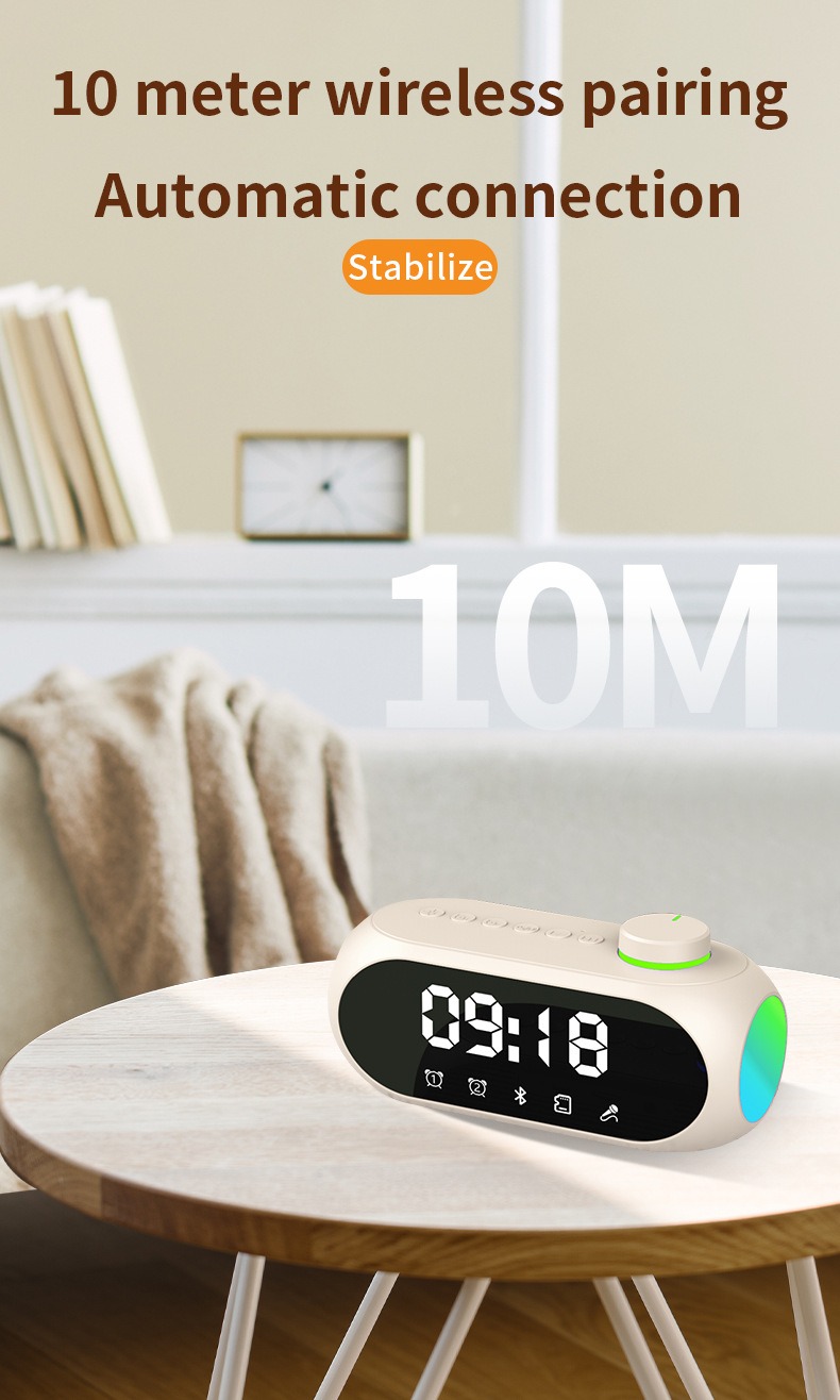 Digital Display Dual Alarm Clock Speaker Portable and Wireless for Home or Office
