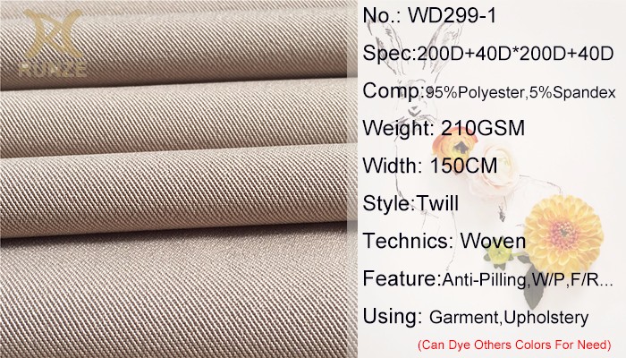 Durable 95 Polyester 5 Spandex Twisted Twill 210GSM Gabardine Fabric for Suits Blazer