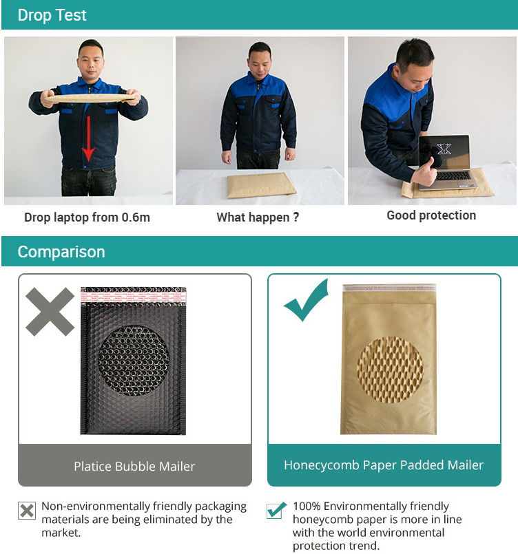 Customized Recycled Padded Envelopes Kraft Honeycomb Paper Mailer