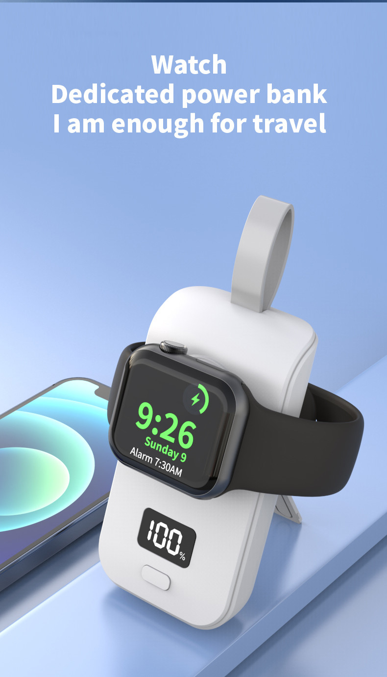 2500mAh Power Bank Portable Wireless Watch Charger With Digital Display