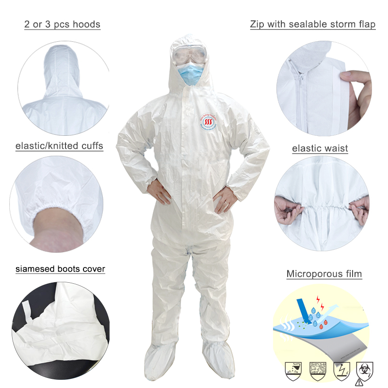 Non Woven Hooded Disposable Coveralls Pp Pe Laminated Sf White Color With Boot Cover