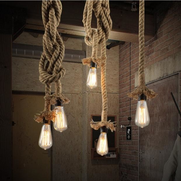 Retro loft Vintage Pendant Lights Loft DIY Rope Pendants Lamps Industrial Hanging Lamp (WH-VP-10)