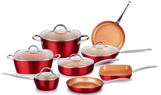 Pressed aluminum Red Copper Ceramic Non-Stick 10 Piece Cookware Set
