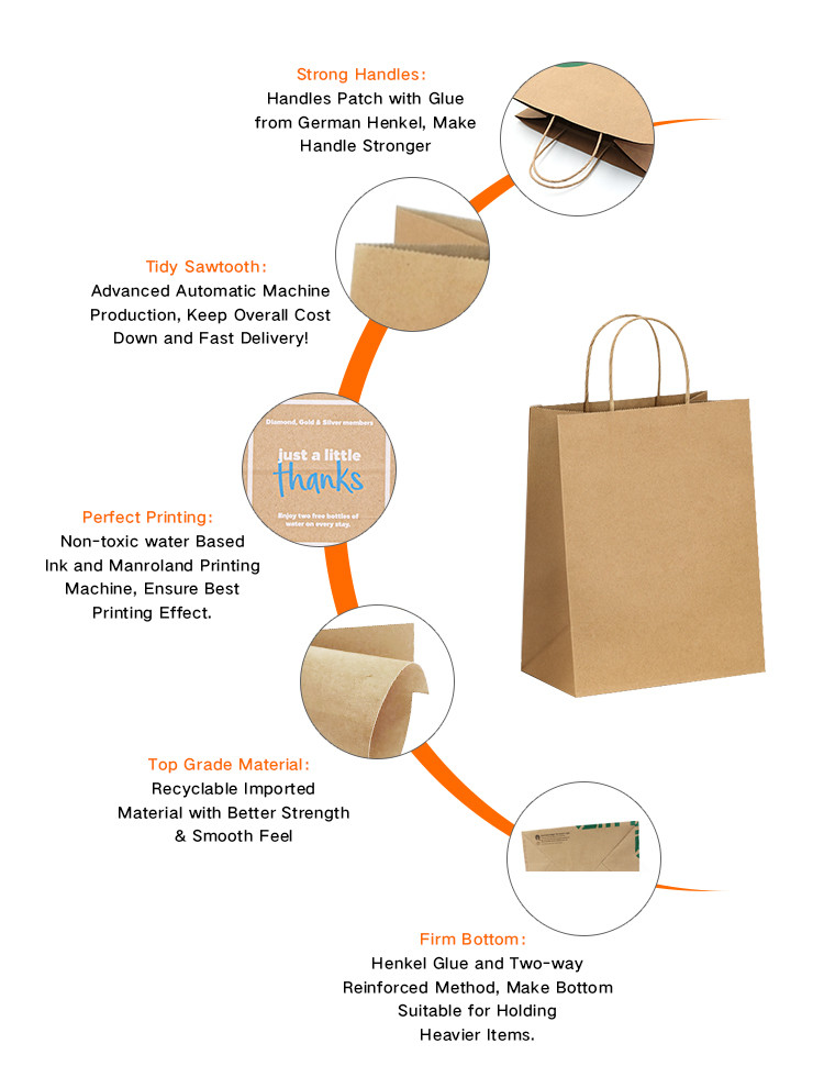 OEM ODM Brown Kraft Fast Food Storage Paper Bag For Restaurant Takeaway