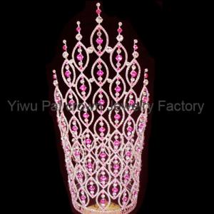 Quality 30 inch tall with 6 inch diameter not fully round pageant crowns and tiaras custom 50 inch rhinestone crowns wholesale wholesale