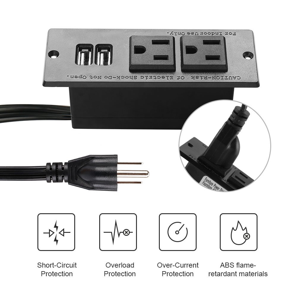 Conference Recessed Table Outlet Desktop Power Strip With 2 USB Port