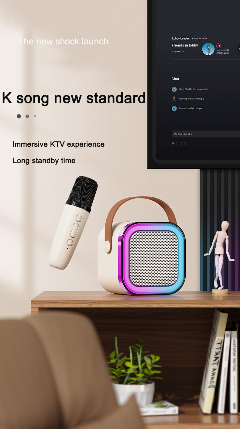 Kids Birthday Gifts Portable Karaoke Machine with 2 Wireless Microphones and Wi-Fi Music