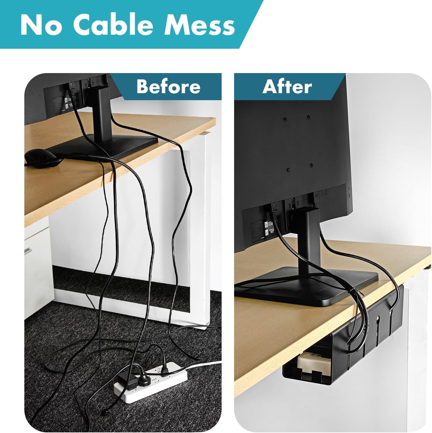 Super Heavy Duty Desk Cable Organizer 10*40*10cm ISO9001 Rohs CE No Drill Steel Cable Tray