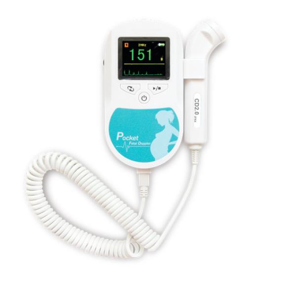 1 BPM Portable Medical Fetal Doppler 2.0MHz Automatic Shutdown Crooked Probe