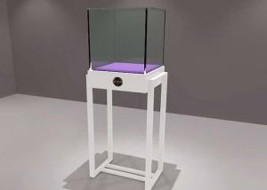 Quality Simple Style Glass Showcase Cabinet With Led Lights / White Metal Legs wholesale