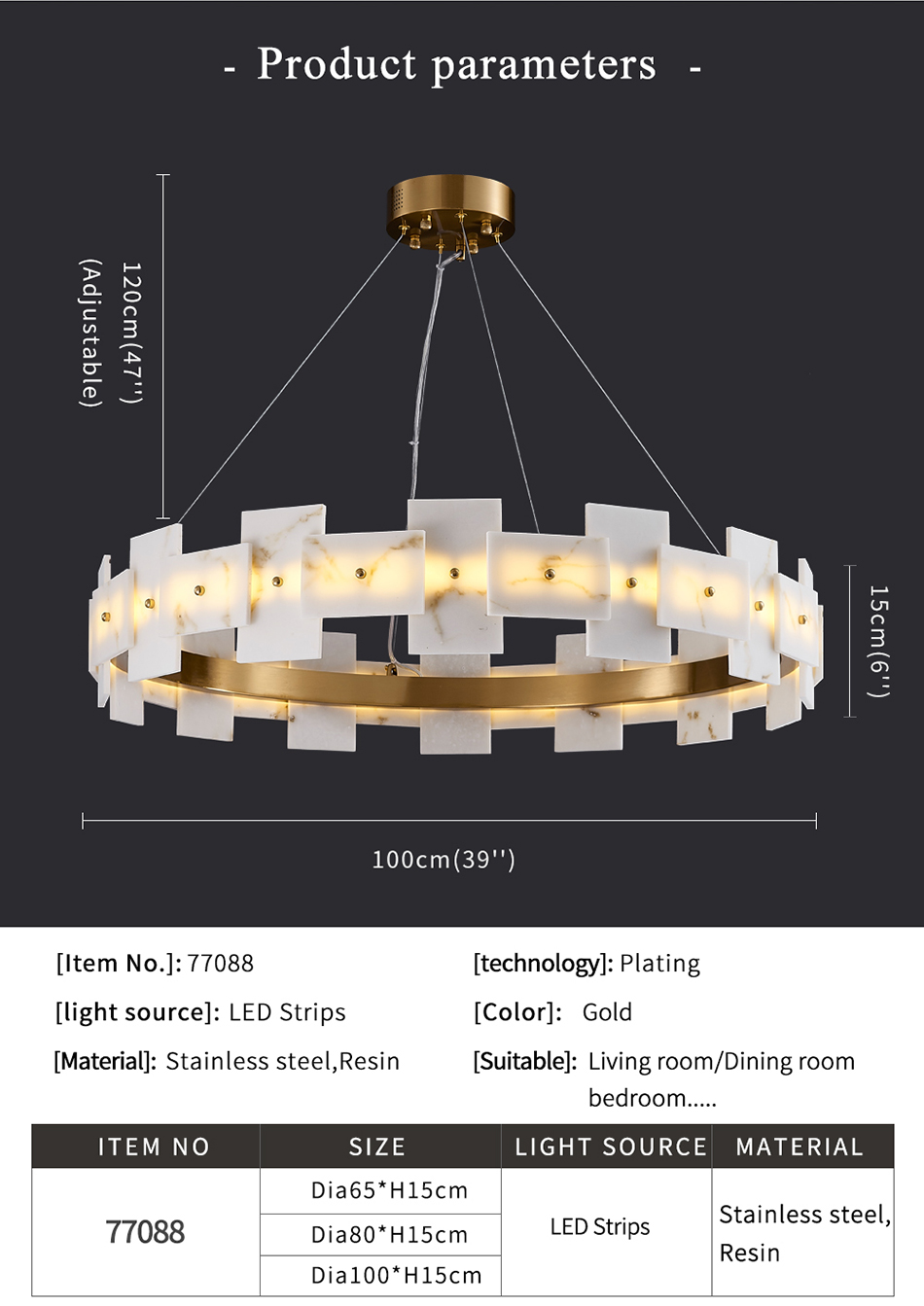 Led Creative Chandelier For Living Room White Ring Marble Chandelier(WH-MI-318)