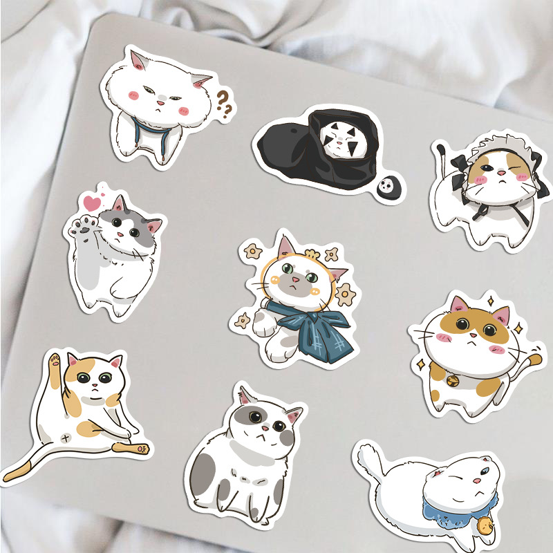 Kraft Paper Labels Thank You Stickers Cute Cat Cartoon Design for Decorative Sticker