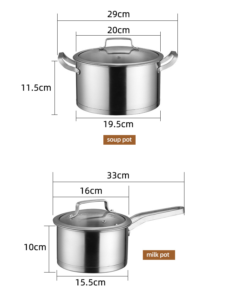 Factory Direct Sale Pans And Pots Sets Silver Cooking Pot Sets Stainless Steel Cookware Sets For Kitchen