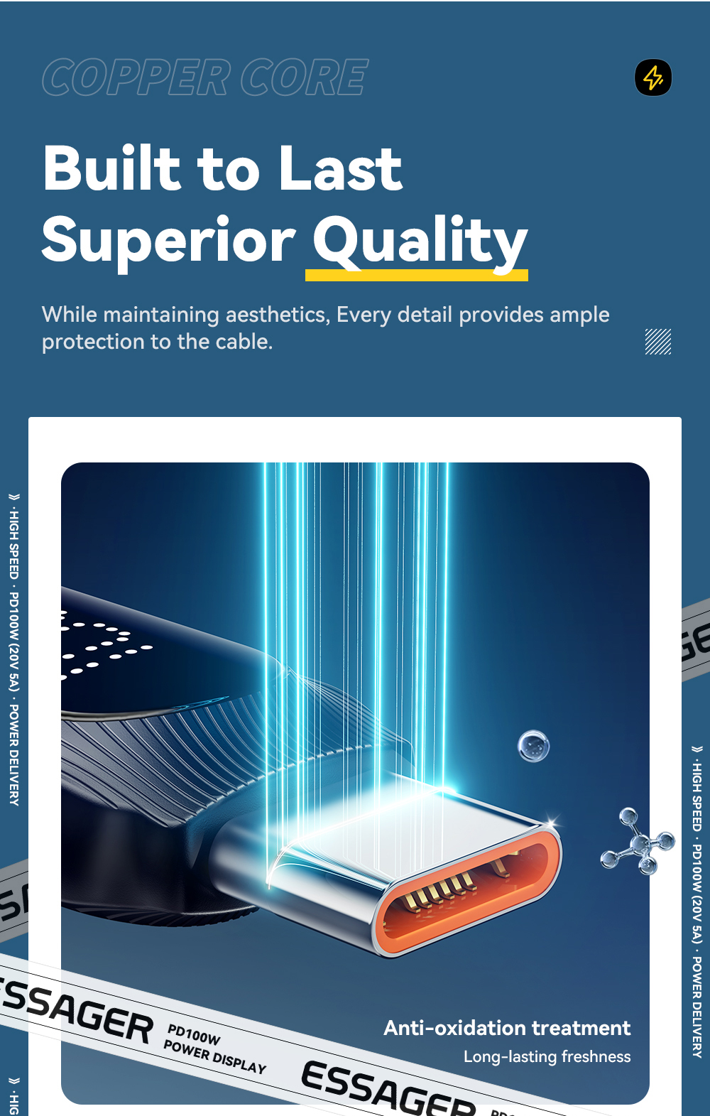 Zinc Alloy USB C Fast Charging Cable 60W 100W ESSAGER ES-X57 Series