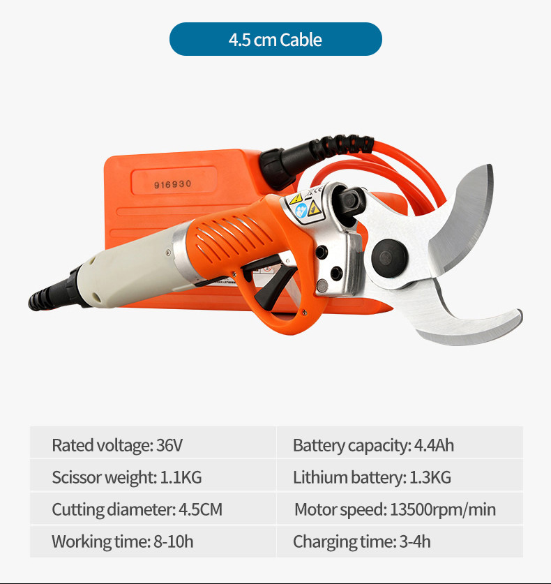45mm Professional Portable Electric Pruning Shear Battery Powered Pruner For Vinyard Orchards High Speed