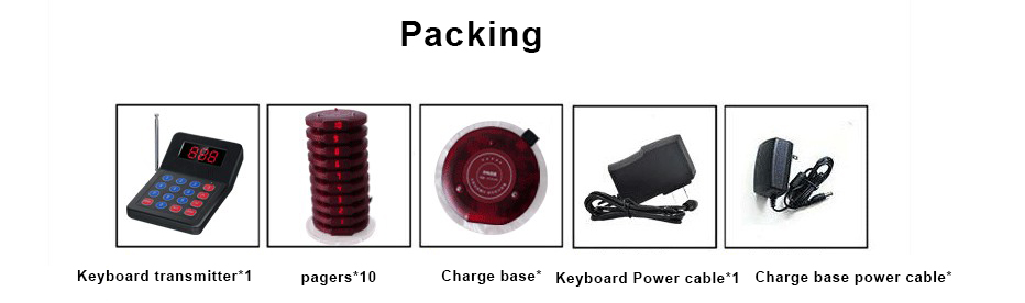 Wholesale top sales 1 keyboard with 10 red pagers wireless restaurant coaster pager system