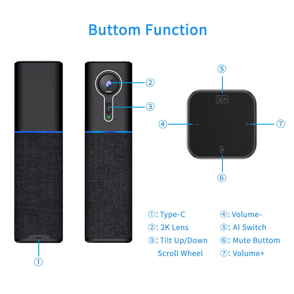 2K Resolution Ai Face Tracking Webcam All in One USB Streaming Web Camera