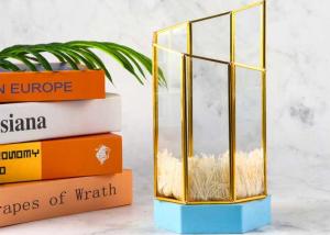 Quality Simple copper geometric glass cover container pot simulation flower storage combination diagonal greenhouse glass box wholesale