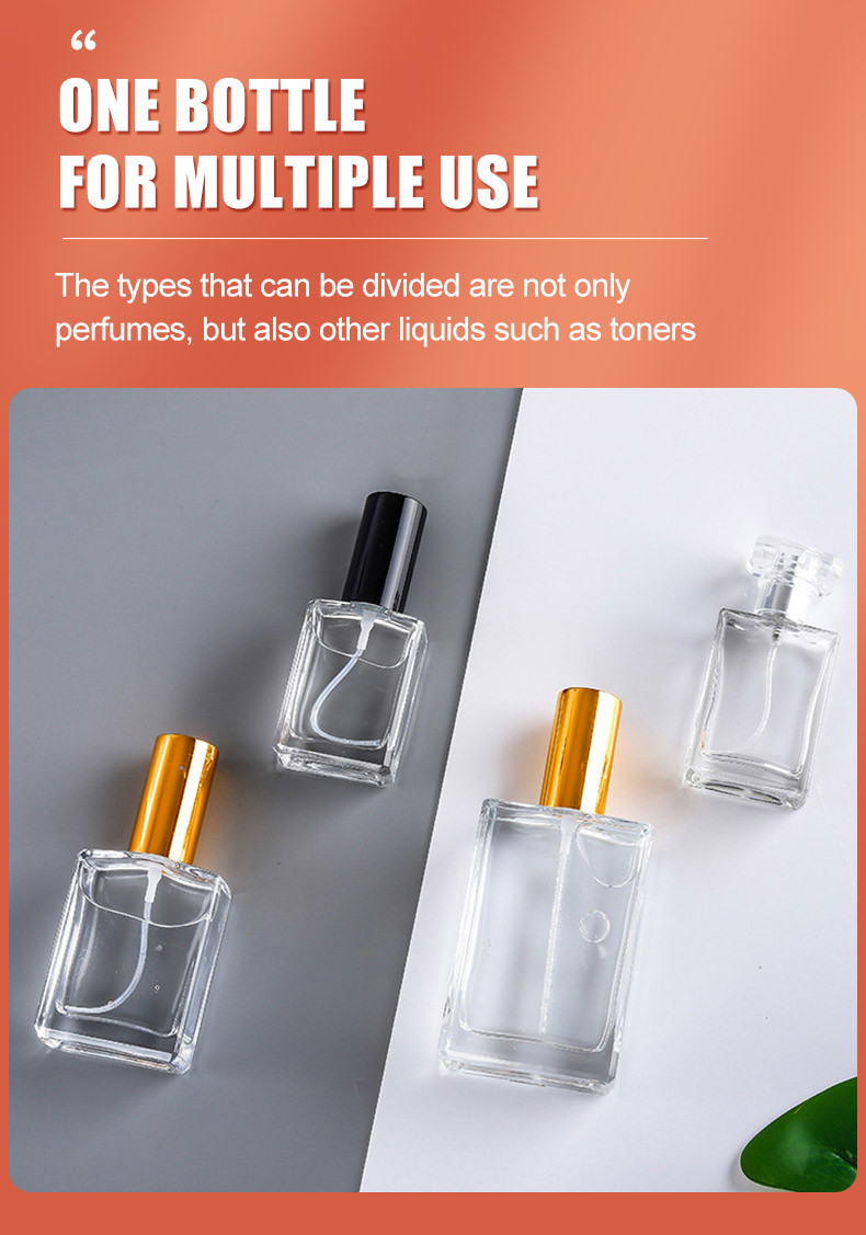 Custom 50ml Pump Spray Perfume Bottle Clear Empty Square Glass Refillable