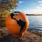 36 Inch Earth Corten Steel Fire Globe Wood Burning Metal Sphere Fire Pit