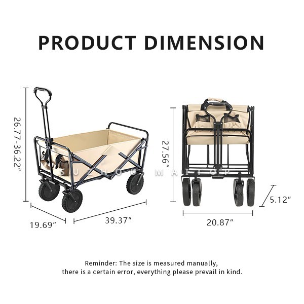 Compact Folding Wagon Cart Adjustable Collapsible Wagon For Outdoor Camping