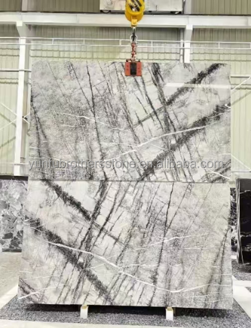Italian Natural Stone Silver Fir Black Grey Look Marble Textured Slab for Home Wall Panel