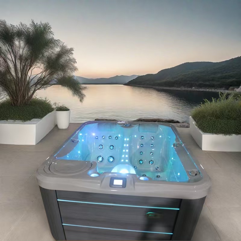 2-3 Persons Outdoor Bath Tub Pavilion Leisure Relaxing Massage Hot Tub with Music and Light