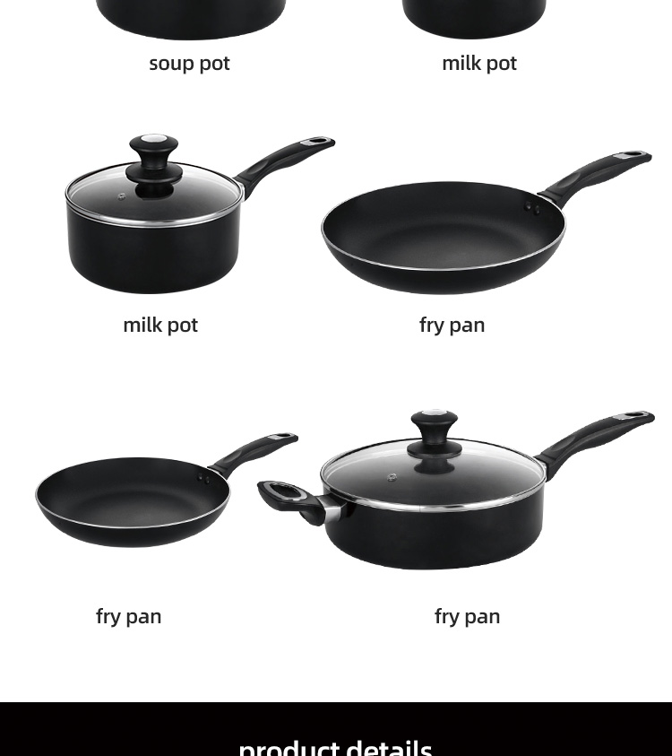 Hot Sale 10 Pcs Aluminum Cooking Pot Set Custom Pots And Pans Cookware Black Nonstick Cookware Sets With Glass Lid