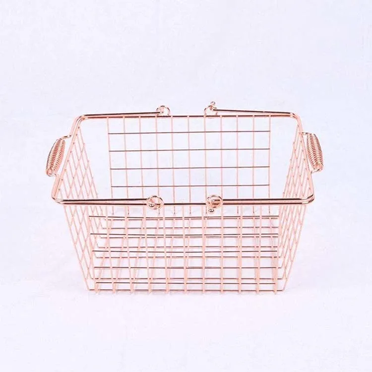 Factory Custom Rose Gold Supermarket Metal Shopping Basket Cosmetic Store Shopping Basket