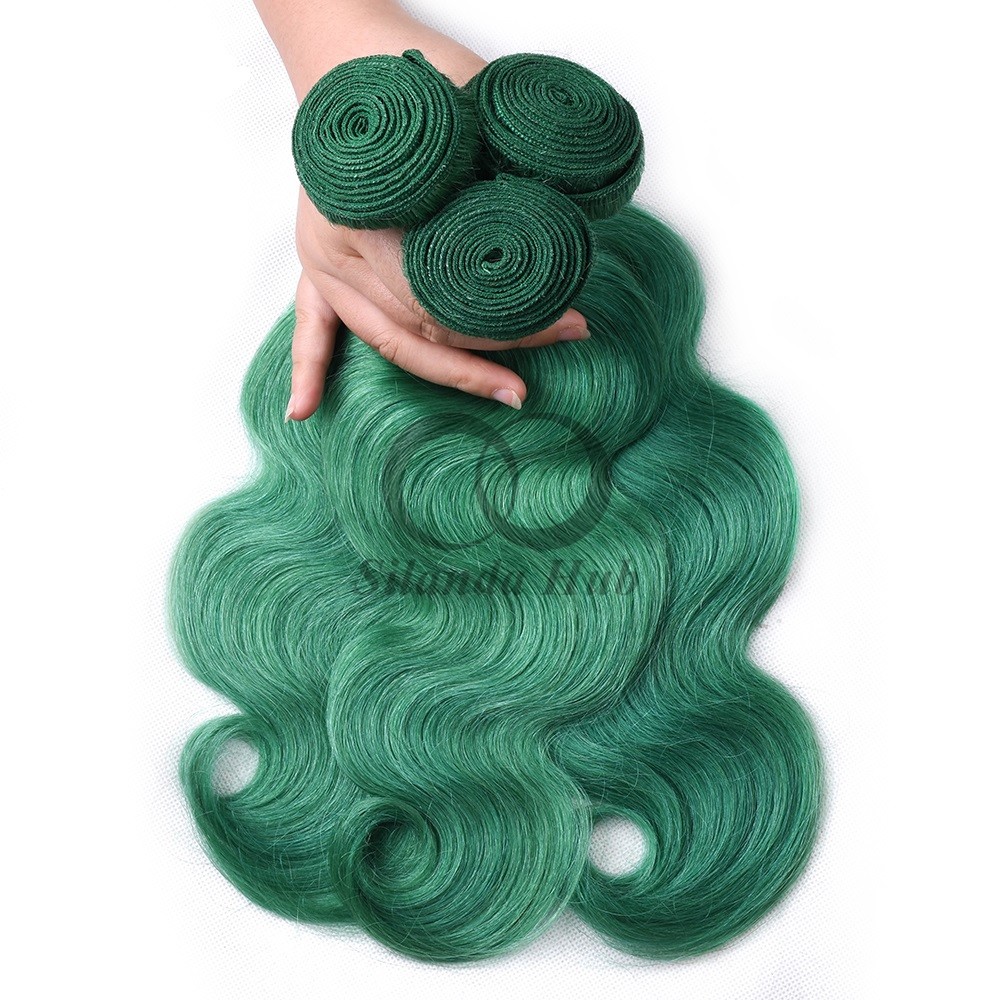 Green Body Wave Remy Human Hair Bundles Sew In Weave Bundles Brazilian Bundle Deals