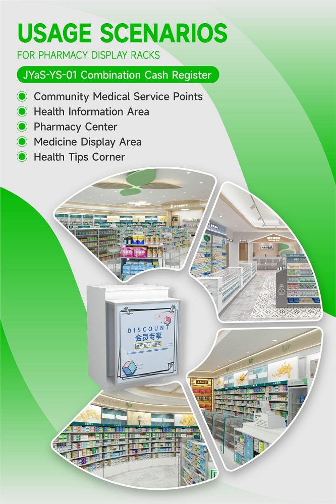 JYaS-YS-01 Modern Minimalist Pharmacy Front Desk Cash Register with White Over-oiled Board and Adjustable Shelves