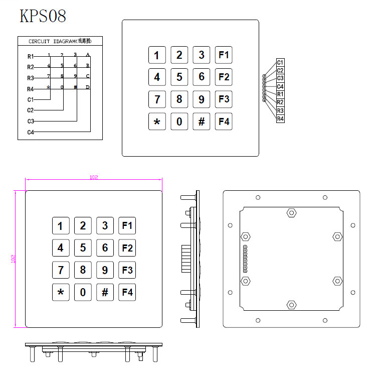 IP68 waterproof stainless steel brushed metal keypad with 16 key buttons for rugged telephone set