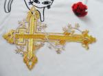 Hot Fix Motif Sliver Gold Embroidery Applique as Cross Picture