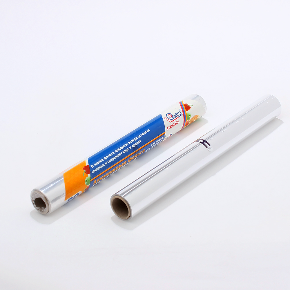 Kitchen Customized Width Aluminum Foil Roll with Plastic Film and Lubricated Surface