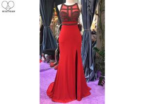 Quality Red Mermaid Style Dress Slit Sleeveless Top Heavy Beading Back Hollow Fishtail wholesale