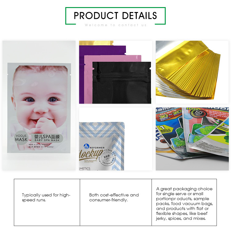 YC Three Side Seal Pouch Aluminum Foil Facial Mask Packaging Bag BRC SGS Approved