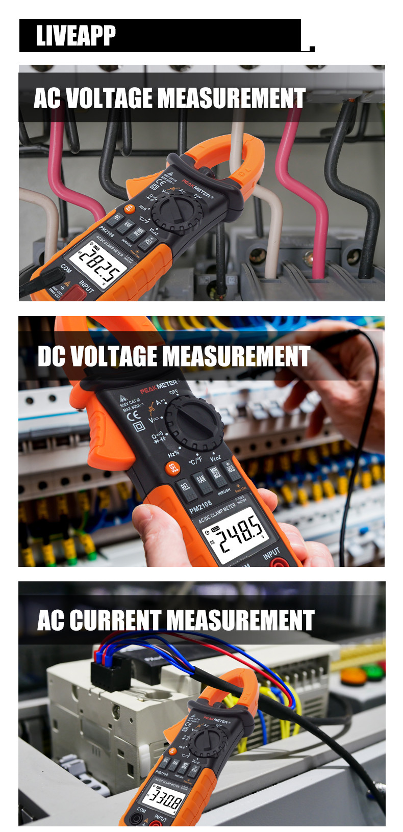 AC/DC Digital CLamp Meter With Ammeter , Voltmeter ,Double Mold，Back Light，LCD，Ohmmeter Measurement