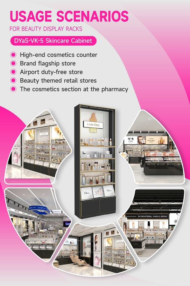 DYaS-VK-5 Skincare Display Cabinet with 3mm Acrylic Light Box and Engraved Pattern