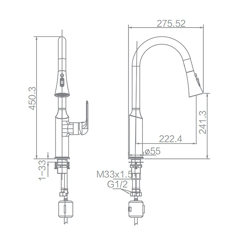 450.3mm 275.5mm Kitchen Mixer Faucet With Sprayhead Swivel Spout