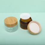 Eco - Friendly Wide Mouth Cream Plastic Jar 150ml Clear Amber With Bamboo Cap