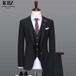 Anti-wrinkle Men's Business Suit in Classic Black and White Stripes with Notch