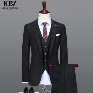 Quality Anti-wrinkle Men's Business Suit in Classic Black and White Stripes with Notch Lapel wholesale