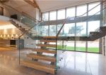 Office Straight Flight Staircase Y Shaped With 30-38mm Solid Wooden Tread