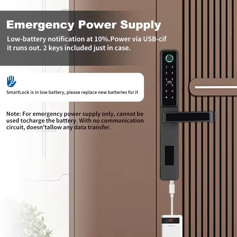 TTlock Tuya Hotel Lock Black NFC Digital Door Lock With Handle