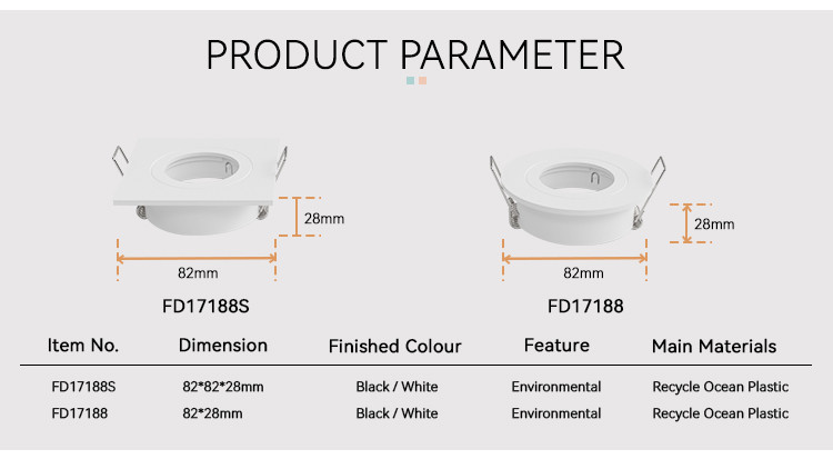 IP65 Waterproof Downlight Frames Recycled Ocean Plastic Down Light Housing